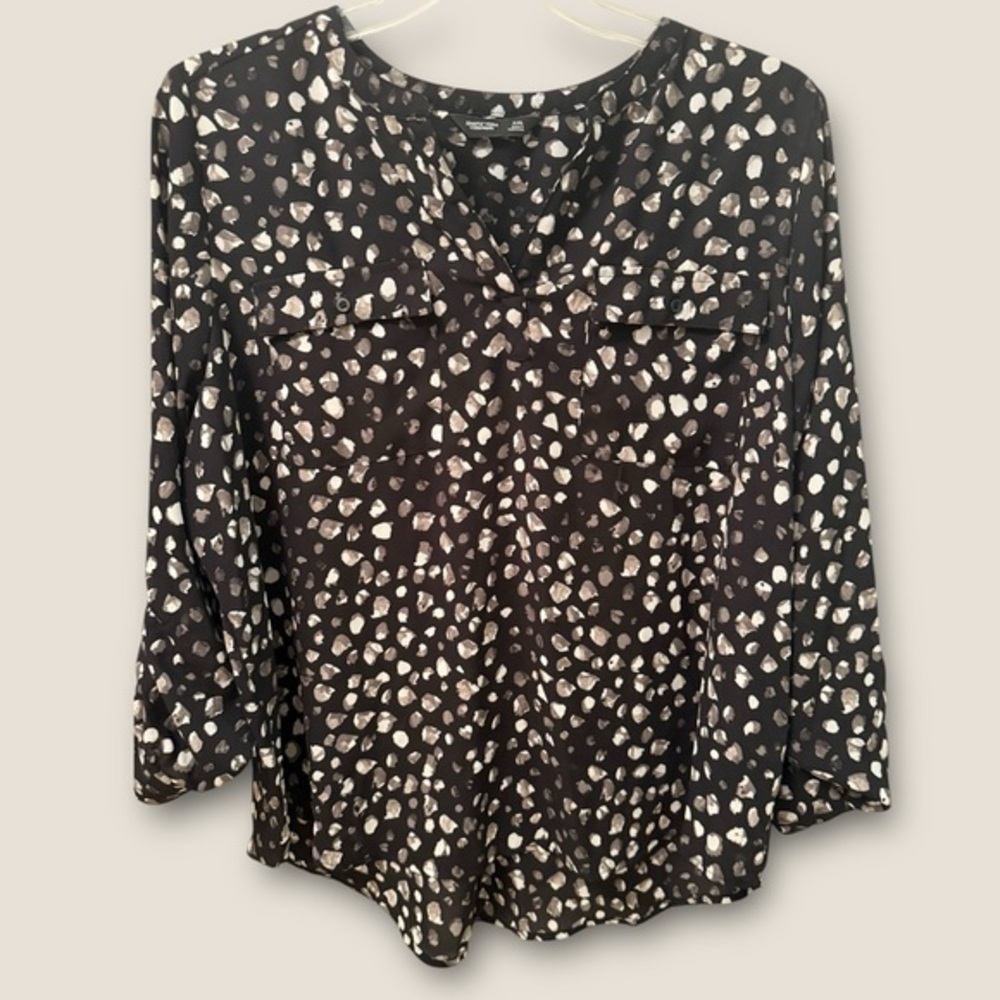 Simply Vera Wang Black Dotted Long Sleeve Blouse. Sz XXL Front Pockets EUC. AE